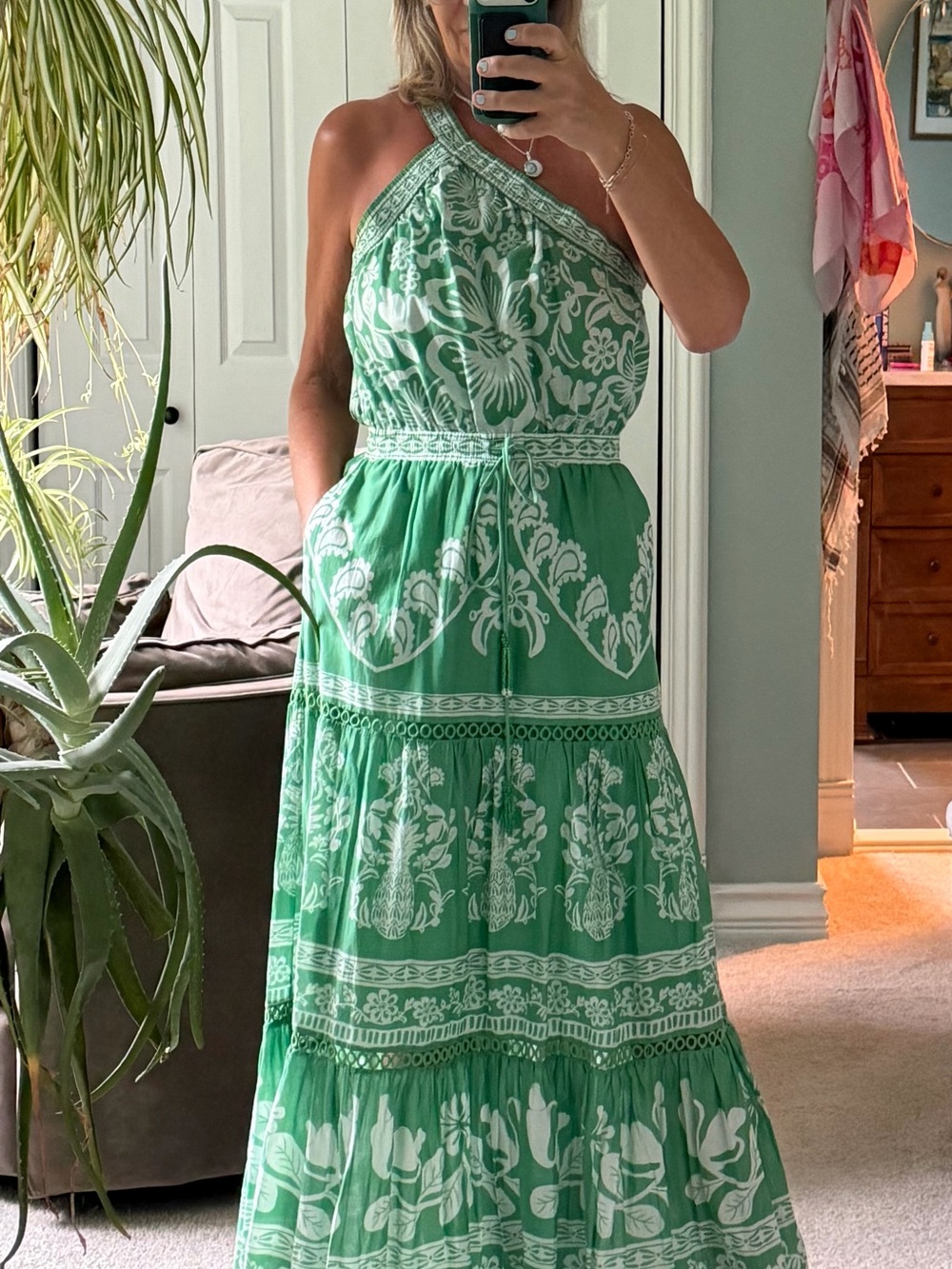 FARM Rio One-Shoulder Green and White Floral Maxi Dress - Picture 4 of 6